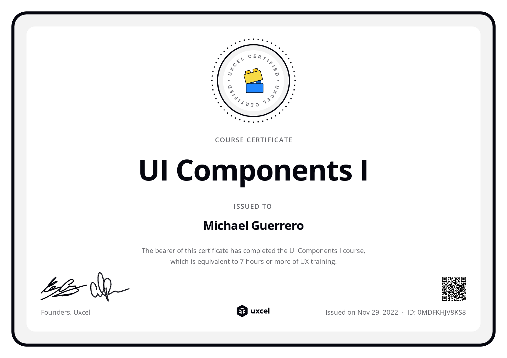 Michael Guerrero's certificate